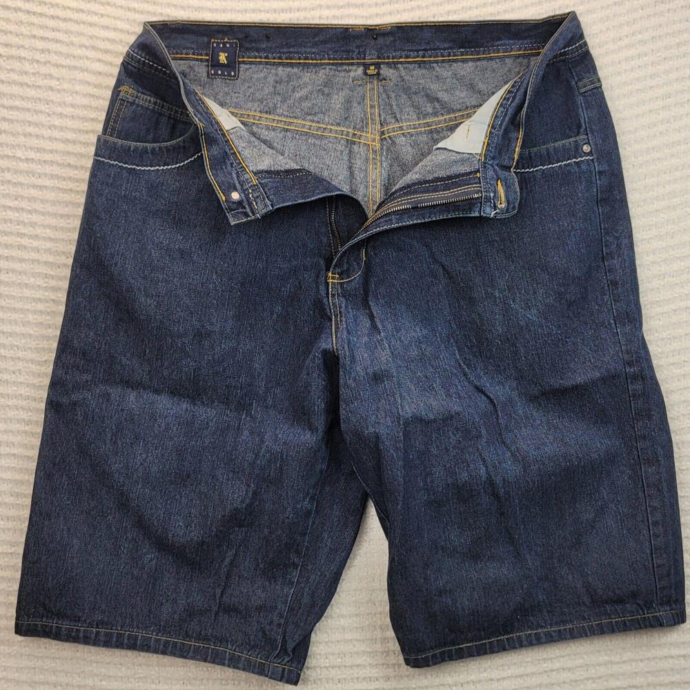 Kani Gold Mens Size 38 Blue Denim Jean Shorts Baggy Fit 90s Hip Hop Felt Logo